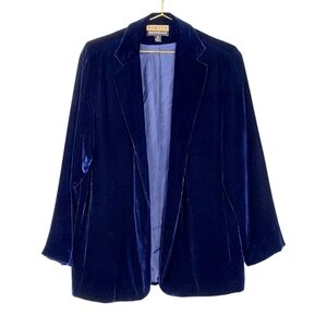 VINTAGE Finity Naturals Elegant Oversized Blue Velvet Women's Blazer Size XS